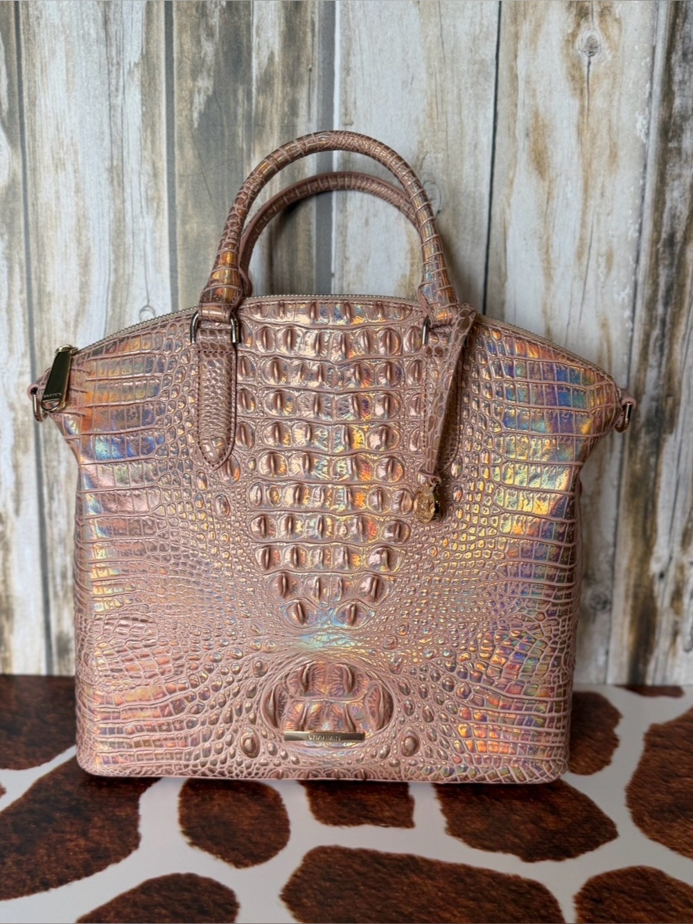 Brahmin Large Duxbury Melbourne Rose Gold Satchel NWT METALLIC HOLOGRAPHIC FIRM
